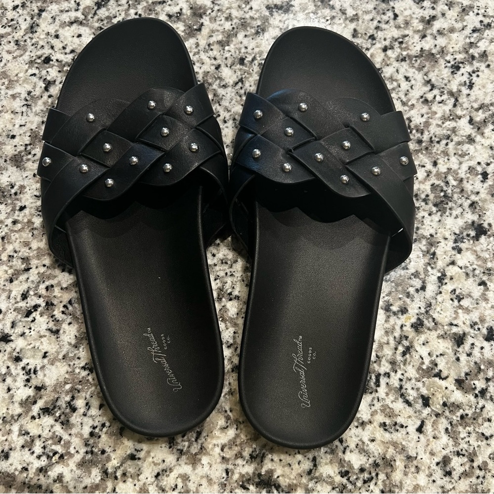 Black studded slide sandals